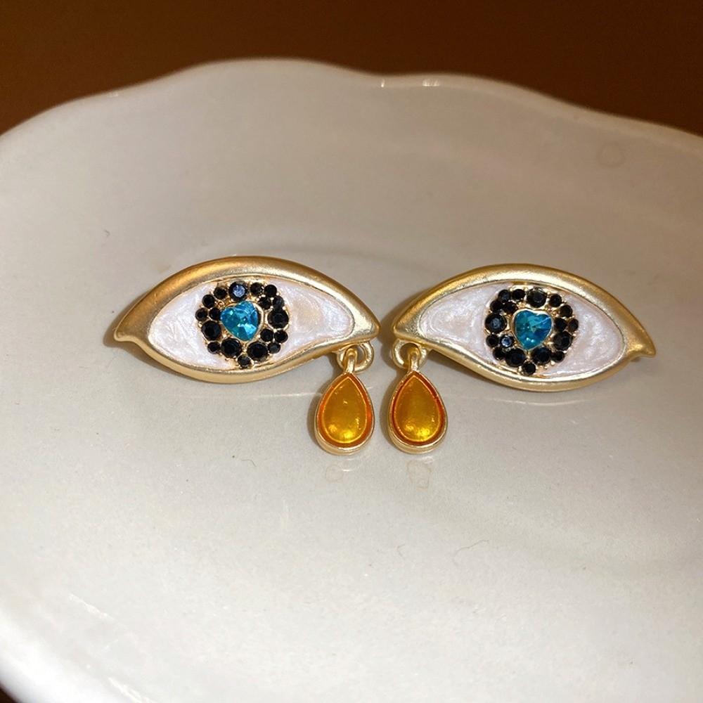 Pleated Crystal Devil's Eye Earrings Devil's Eye Vintage Long Drop Earrings  Girls