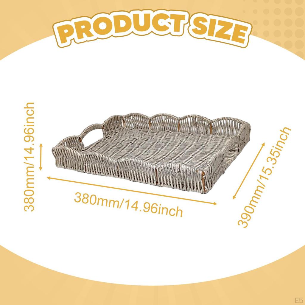 Hand Woven Imitation Rattan Serving Tray with Handles for Breakfast, Drinks, Snack Dining/Coffee