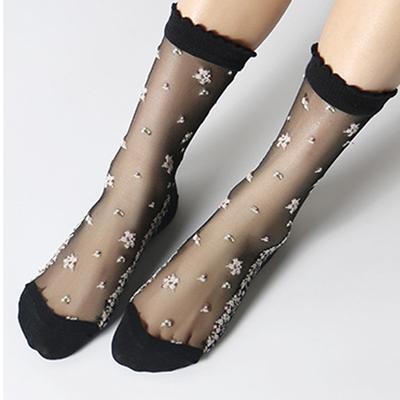 Ultra-thin Transparent Crystal Silk Socks Women Fashion Summer Harajuku Crew Socks Elastic Long Socks