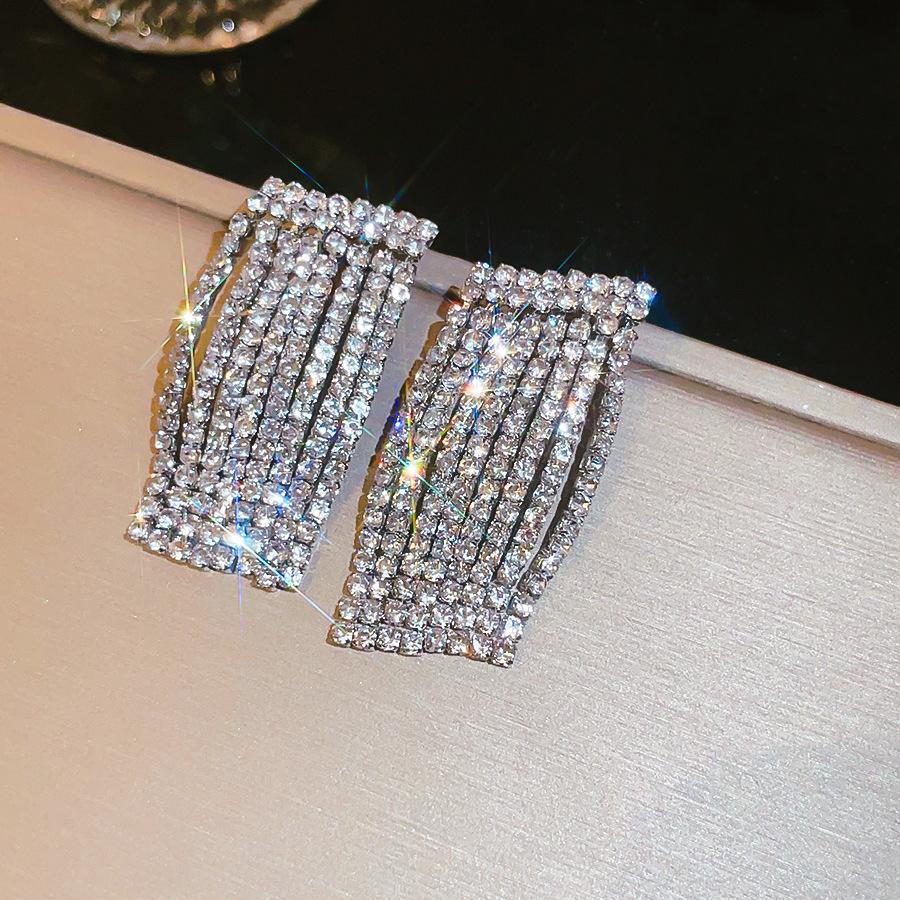 European and American Silver Needle Diamond-encrusted Round Fringed Stud Earrings French Light Luxury Earrings Niche Design Earrings