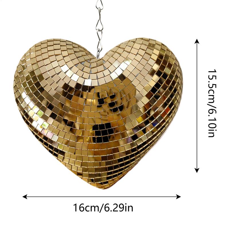 1pc Heart Shape Disco Ball Reflective Glass Foam Party Atmosphere Hanging Decorations Disco Ball With Chain Party Supplies