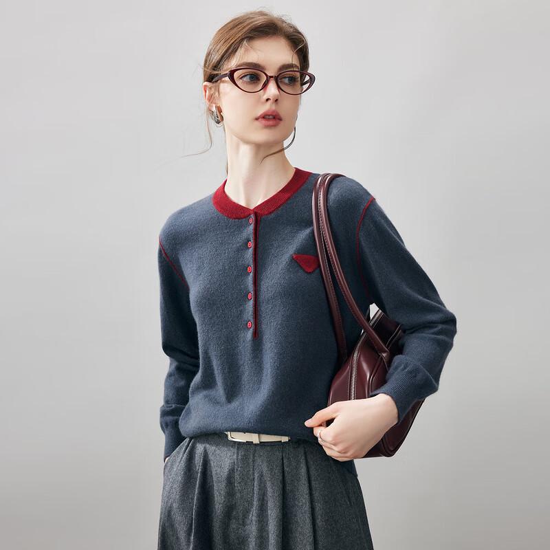 Comonboka Women's Cashmere Baseball Collar Knit Sweater