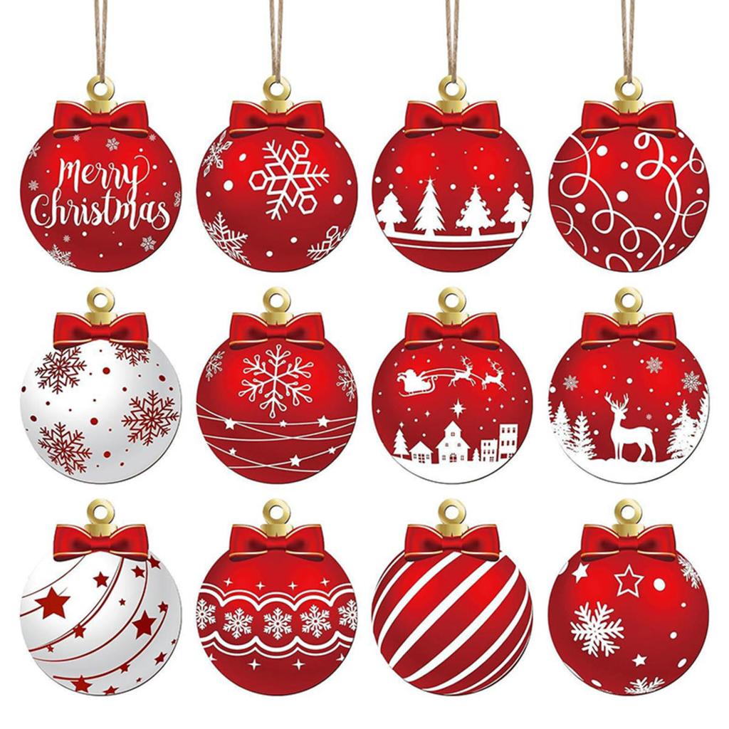 12Pcs Christmas Gift Decoration Wooden Xmas Ball Pendant Christmas Tree Hanging Home Room Decor Outdoor Accessories