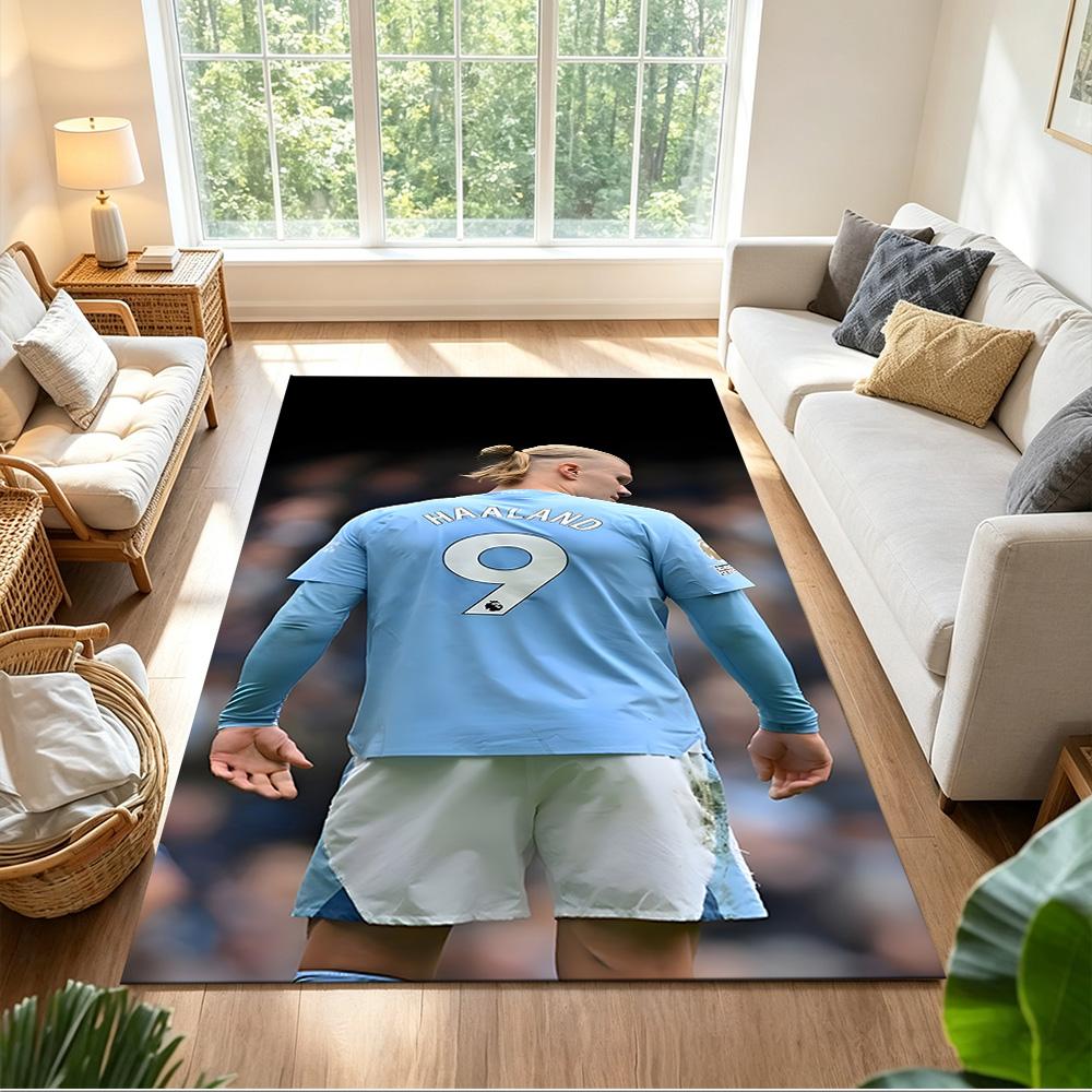 Erling Haaland Football Action Anti-slip Rug Compact Foldable Construction Water-resistant & Washable Office & Lounge Rug Retro American Style