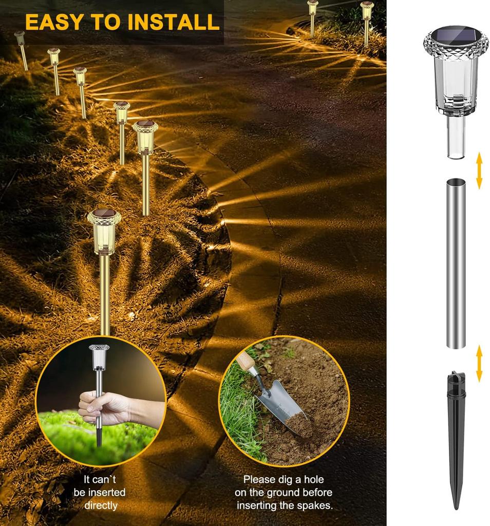Outdoor Stainless Steel Solar Lawn Lights Waterproof Garden Yard Path Walkway Landscape Decor Night Lighting Courtyard Decor