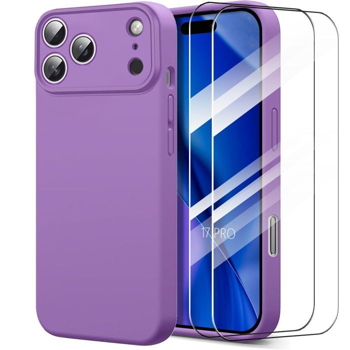 Coque de Protection - BOOLING - pour iPhone 17 Pro - Silicone Fine Léger Antichoc - Violet - 2 Vitres