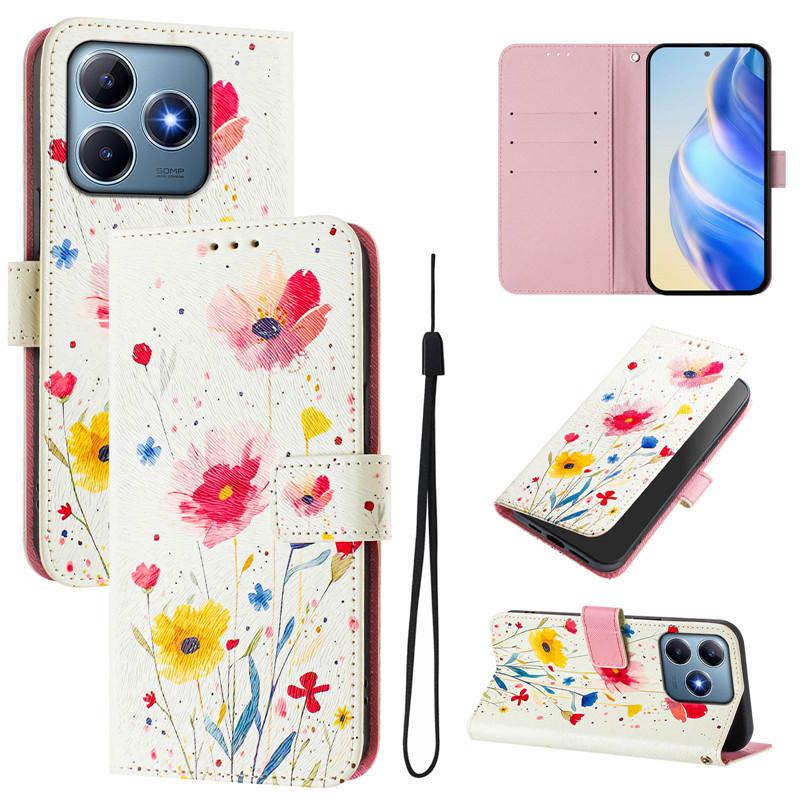 Luxus Flip Lederhülle für Realme C51 4G Flip Cover für OPPO Realme C51 C51s C53 C55 4G Brieftaschentaschen Blumenhüllen Schale 2025