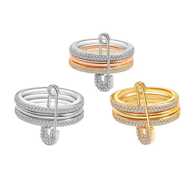 925 Sterling Silver Jewelry 3 Seperate Color Crystal Paperclip Finger Rings for Women Wedding Party Jewelry Girls Friend Gift