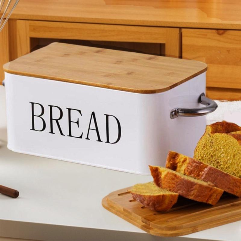 Modern Bread Cases Kitchen Organization Contemporary Bread Storage Organizers Metal Loaves Container with Bamboos Accent