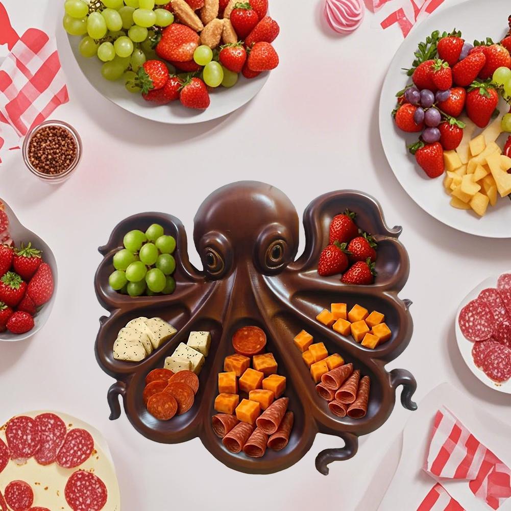 Octopus Design Wood Novelty Unique Serving Tray Board for Cheese Meats & Fruit Ocean Themed Party Food Tray for Seafood Lovers