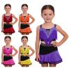 Top Scurt Color Block pentru Fete Dans Latin cu Bretele Late Ciucuri Strassuri cu Talie Elastică Fustă pentru Tango Rumba Bal