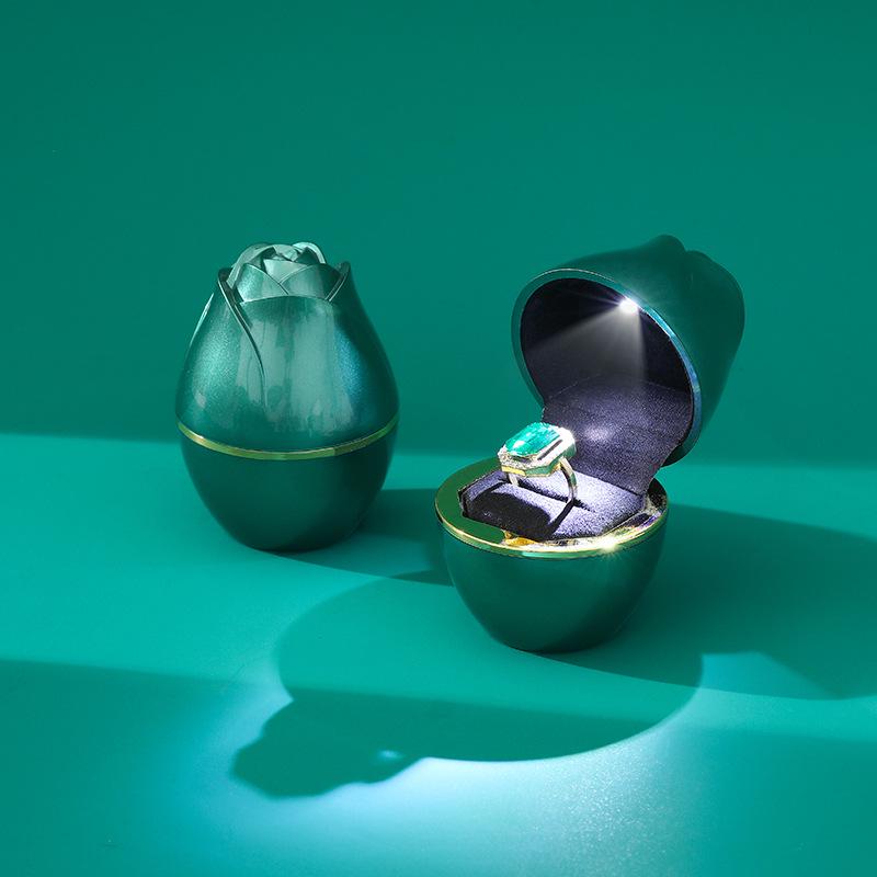 Luminous Rose Jewelry Box with LED Light - Decorative Ring Holder