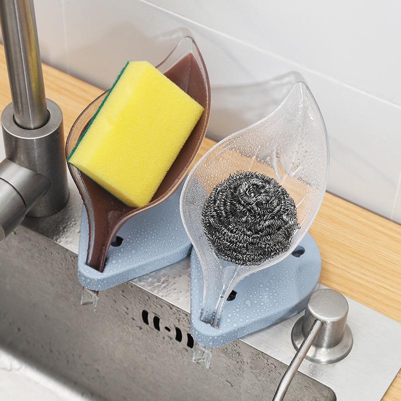 Bathroom Soap Holder Leaf Shape Soap Dish Suction Cup Sponge Rack Portable Soap Drain Box Kitchen Bathroom Accessories