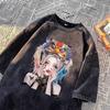 Pure Cotton Clown Print Cropped Sleeve T-shirt Men and Women's New Loose High Street Summer Couple