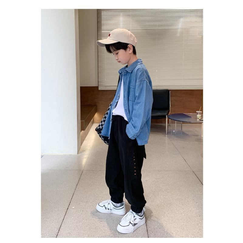 Boys Fleece Lined Solid Color Casual Sports Long Pants For Autumn Winter