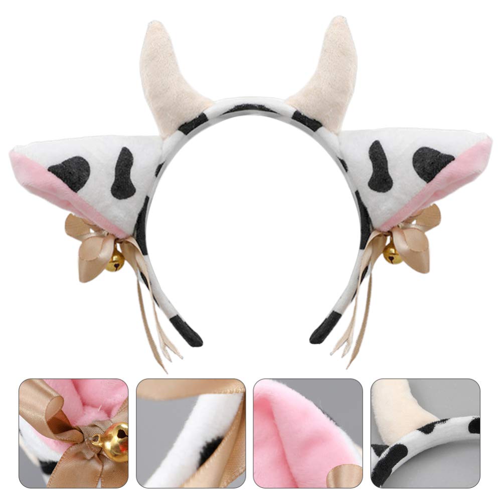 Frcolor Plush Cow Headband Bowknot Bell Cow Ear Horn Hair Hoop Festival Stage Performance Animal Cosplay Ornament Party Favors