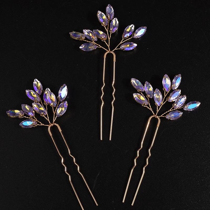 13Colors Fashion Rhinestone Bridal Hairpins 3PCS Headpiece for Wedding Hair Accessories Handmade Vintage Party Tiaras Headdress