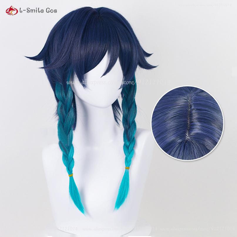 New Venti Cosplay Wig Barbatos Venti 42cm Short Blue Gradient Heat Resistant Synthetic Hair Party Wigs + Wig Cap