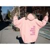 Womens Fleece-Lined Hoodie With Kangaroo Pocket Printed Letter Design Oversized Loose Fit Streetwear