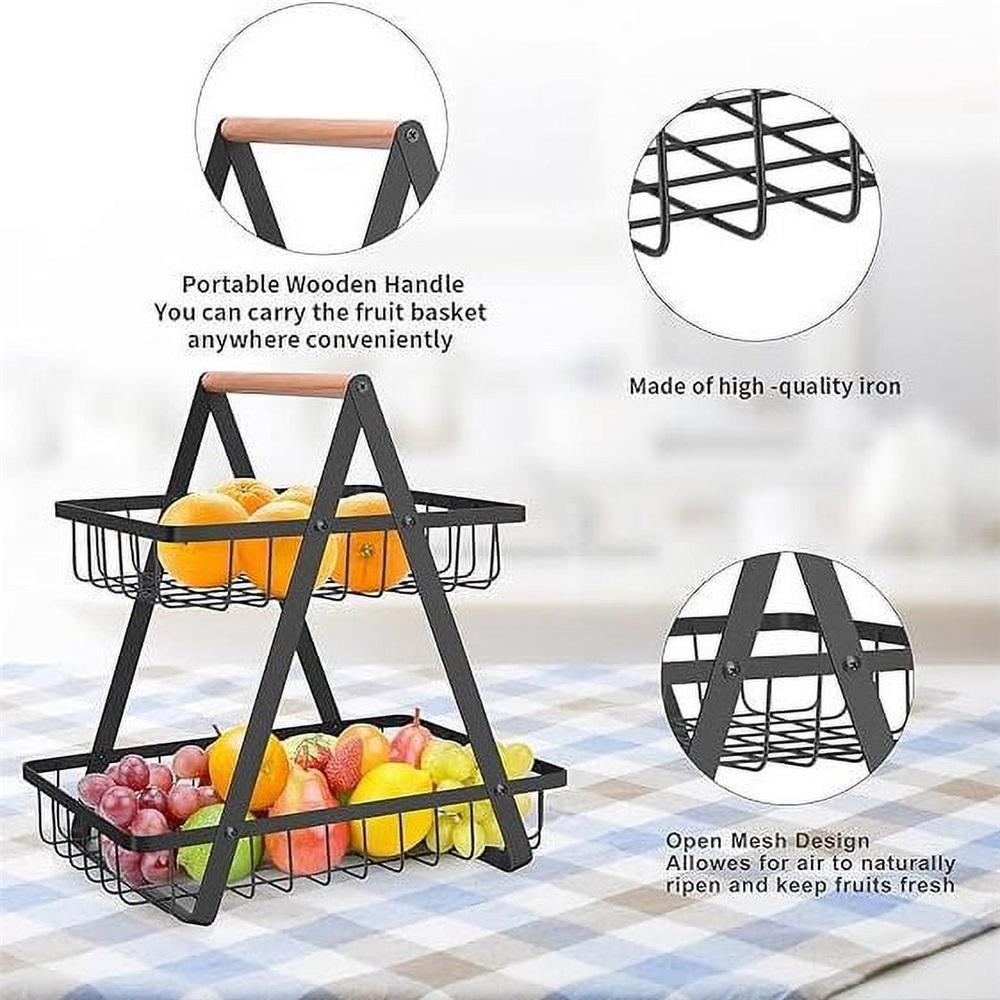 2 Tier Countertop Fruit Basket,Portable Fruit Bowle Basket for Kitchen Organizer Storage & Dining Room Fruits Vegetable Bread Snacks
