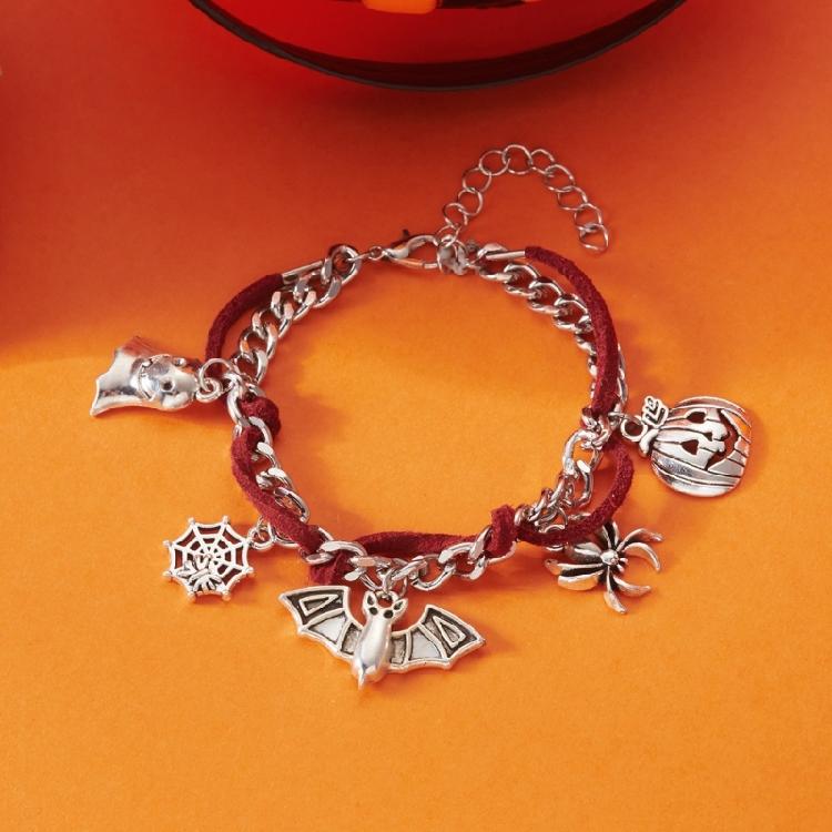 Adjustable Halloween Necklace Bracelet with Specter Bat Pumpkin Spiders Charm Alloy Jewelry Suitable for Various Occasion