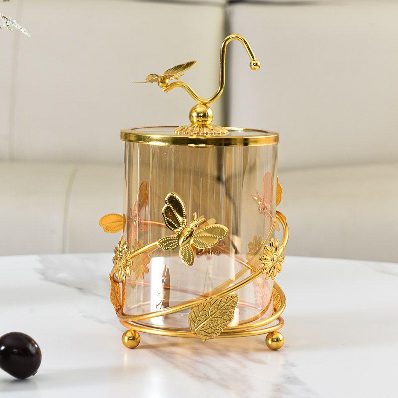 Modern Metal Glass Storage Jar Modern Candy Clear Glass Decorative Jar Golden Butterfly Storage Bottle Home Decoration Ornaments