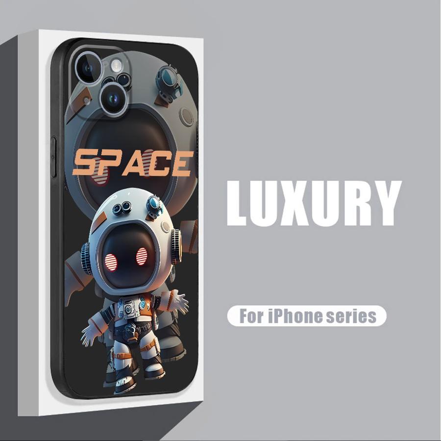 Luxury Space Astronaut Phone Case for iPhone 16 Pro 13 Pro 14 XR 12 Mini 15 Pro Max XS X 7 8 SE 11 13pro Cover Black Soft