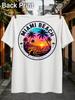 Miami Beach Florida Circular Neon Sunset Skyline Palms And Glowing Ocean Vibrant Retro Travel Style Unisex All Tshirt