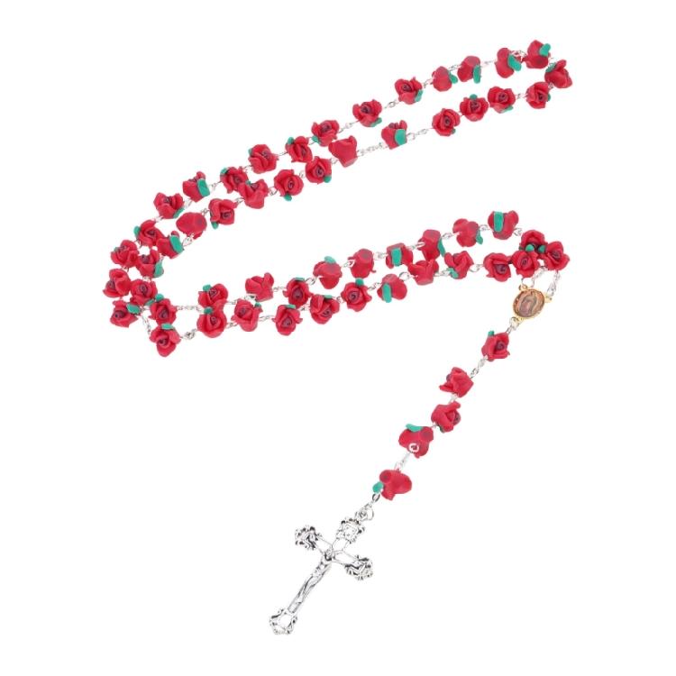 Cross Rose Beads Religious Jewelry for Women Catholic Rosary Necklace Meditation