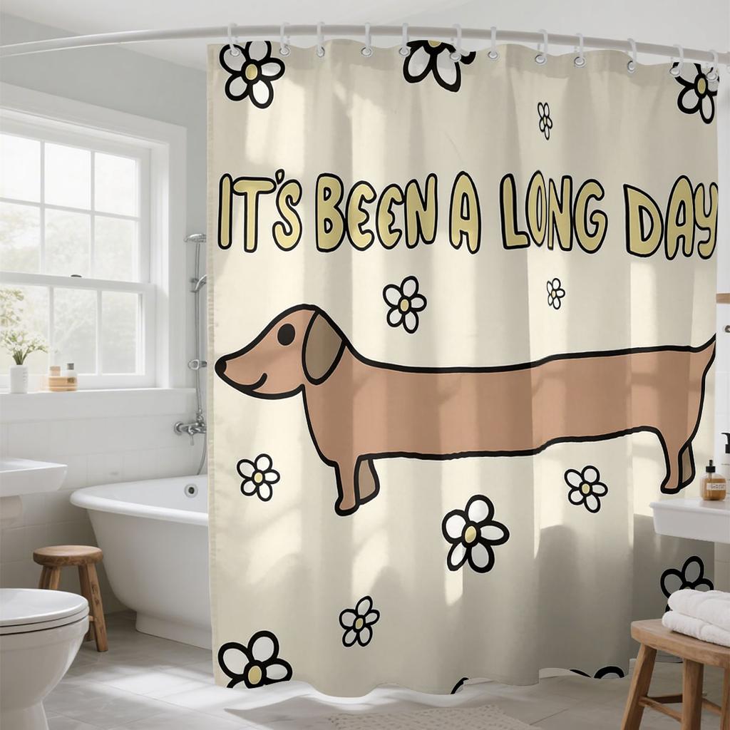 Cartoon Sausage Dog Printed Waterproof Shower Curtain Multi Size Partition Privacy Hanging Curtain Fashion Bathroom Decoration