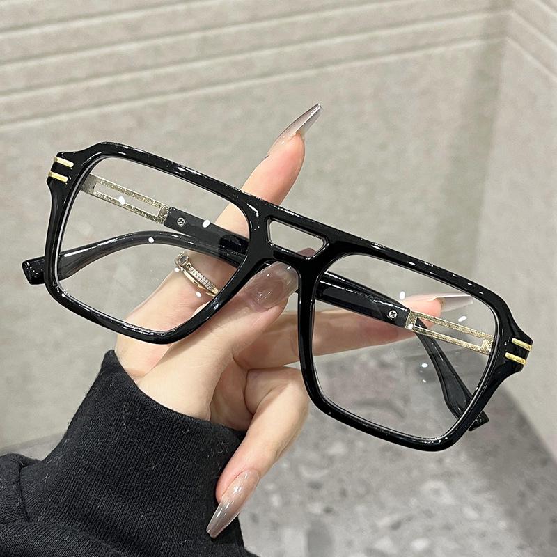 2026 Fashion Retro Large Frame Anti-Blue Light Glasses with Double Bridge