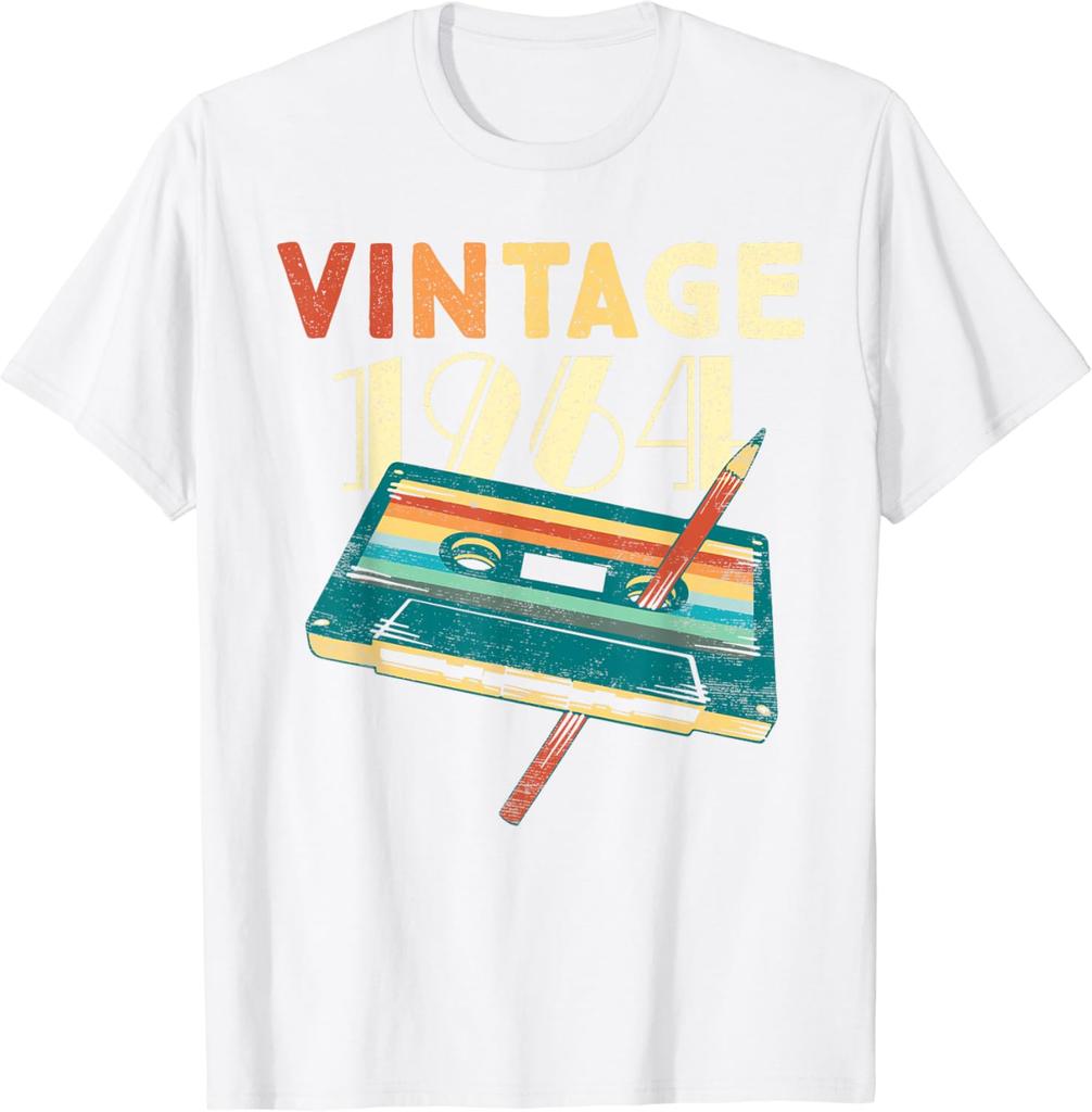 Vintage 1964 Music Cassette 60th Birthday Gifts 60 Years Old T-Shirt Women Unisex Clothes Tops Graphic T Shirts Ropa De Mujer Camisetas