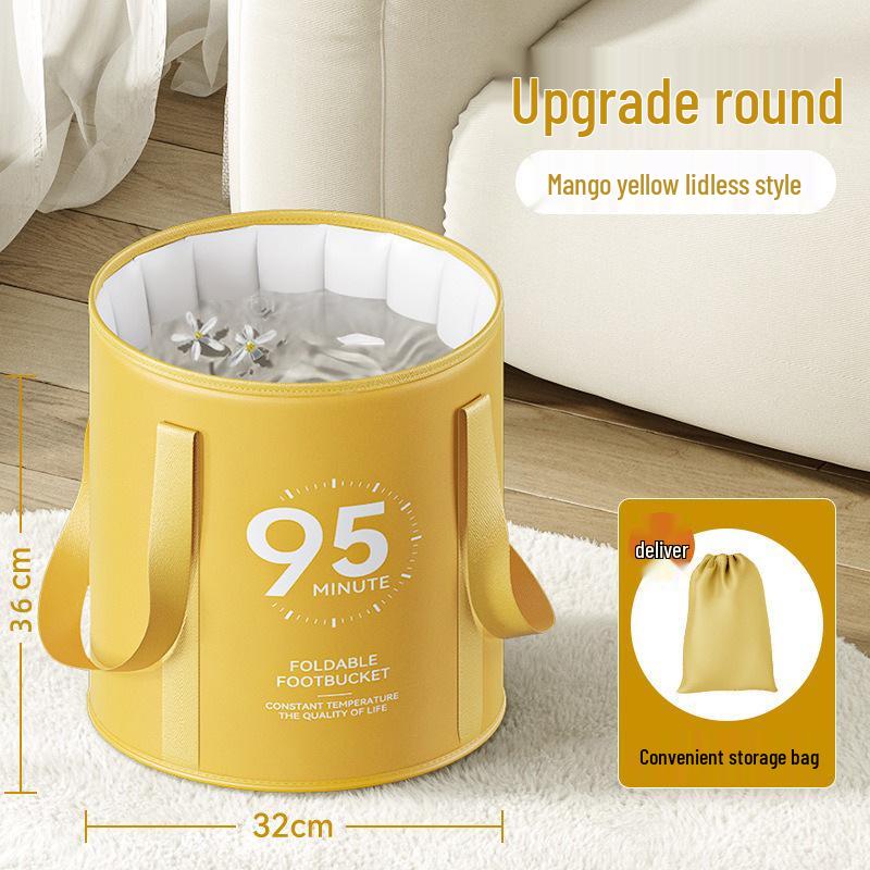 Cartoon Insulated Folding Foot Bath Bucket with Lid - Portable, Thickened Design for Deep Soak
