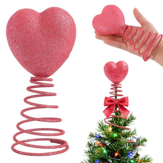 Liebesherz Weihnachtsbaumspitze Dekoration Wiederverwendbar 3D Feder Glitzer Herz Weihnachtsbaumspitze Ornament Winter Feiertag Partyzubehör