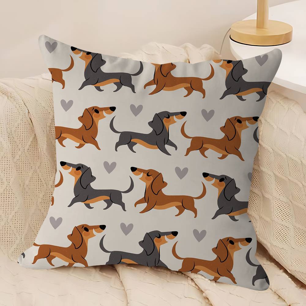Cartoon Dachshund Dog Pillow Case Removable Washable Cushion Cover – All-Season Soft Linen