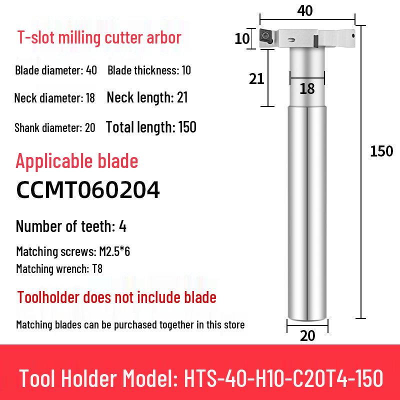 CNC T-Slot Milling Cutter with HTS Three-Sided Blade, Shank Thickness: 6, 8, 10, 12 Mm