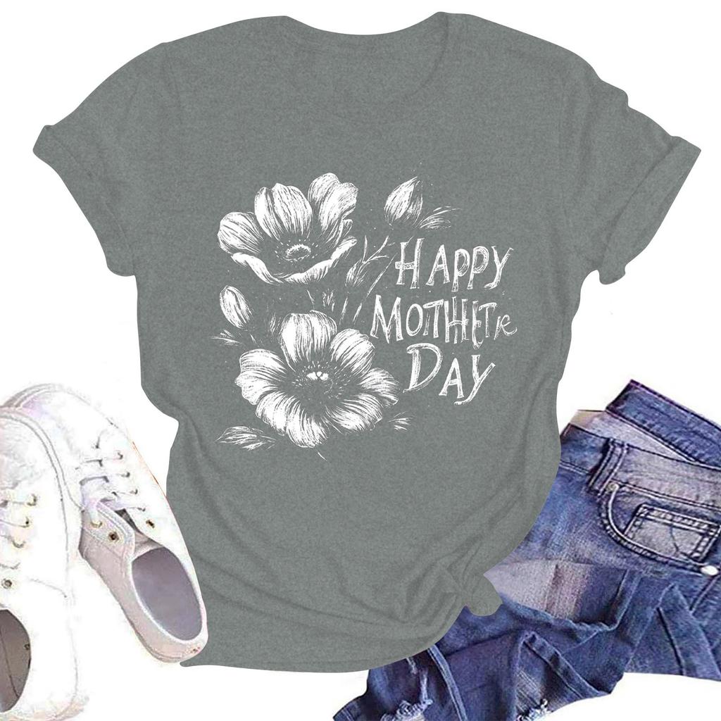Women's Casual Fashion Street Slim Short Sleeve Mother's Day Printed T-Shirt Top