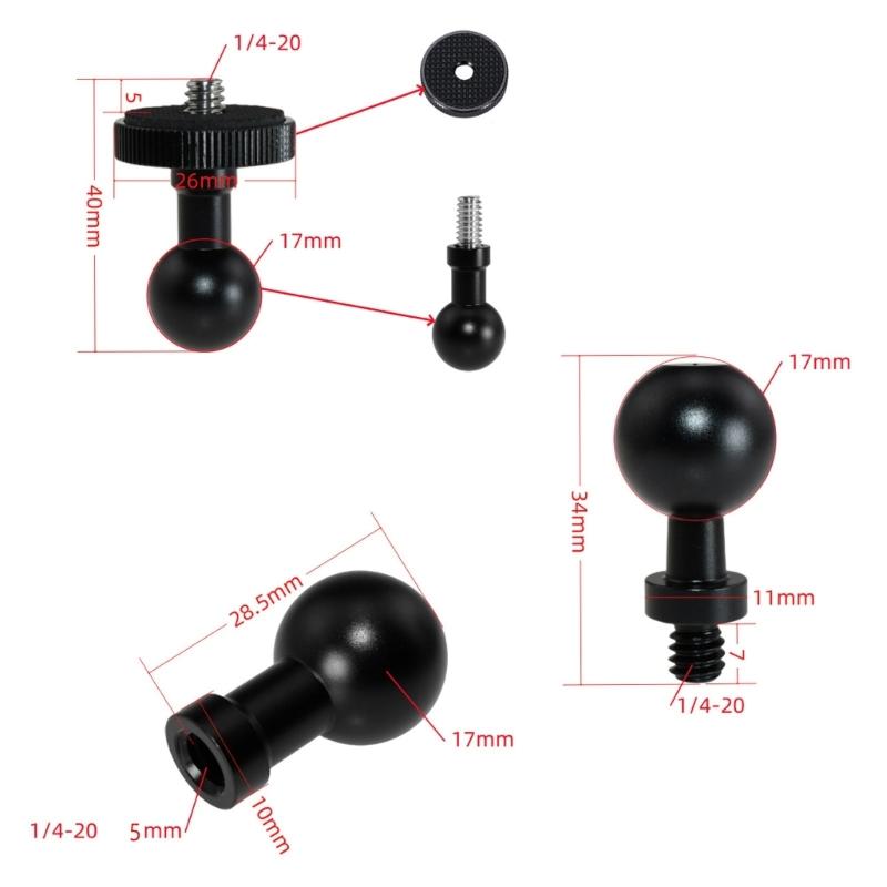 Προσαρμογέας Σύνδεσης Βάσης Πλοήγησης με Βίδα 1/4 και Κεφαλή Μπάλας 17mm από Αλουμίνιο, Προσαρμογέας Βάσης Αλουμινίου για Βάσεις Κινητού & Tablet