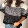 Women  Loose Stripe Print Stitching Long-Sleeved Knitted Sweater