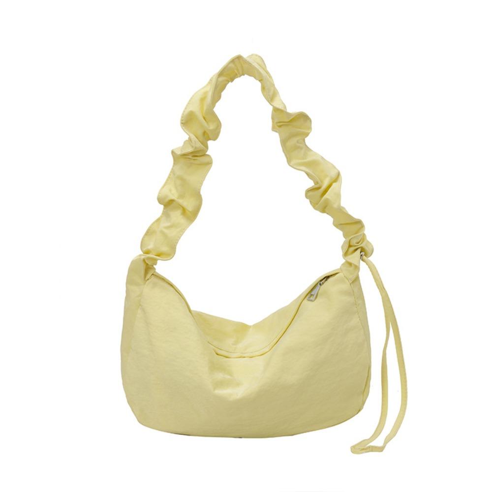 Korean Style Nylon Crossbody Bag Lightweight Large Capacity Pleated Shoulder Bag Solid Color Handbag Canvas Dumpling Bag Daily