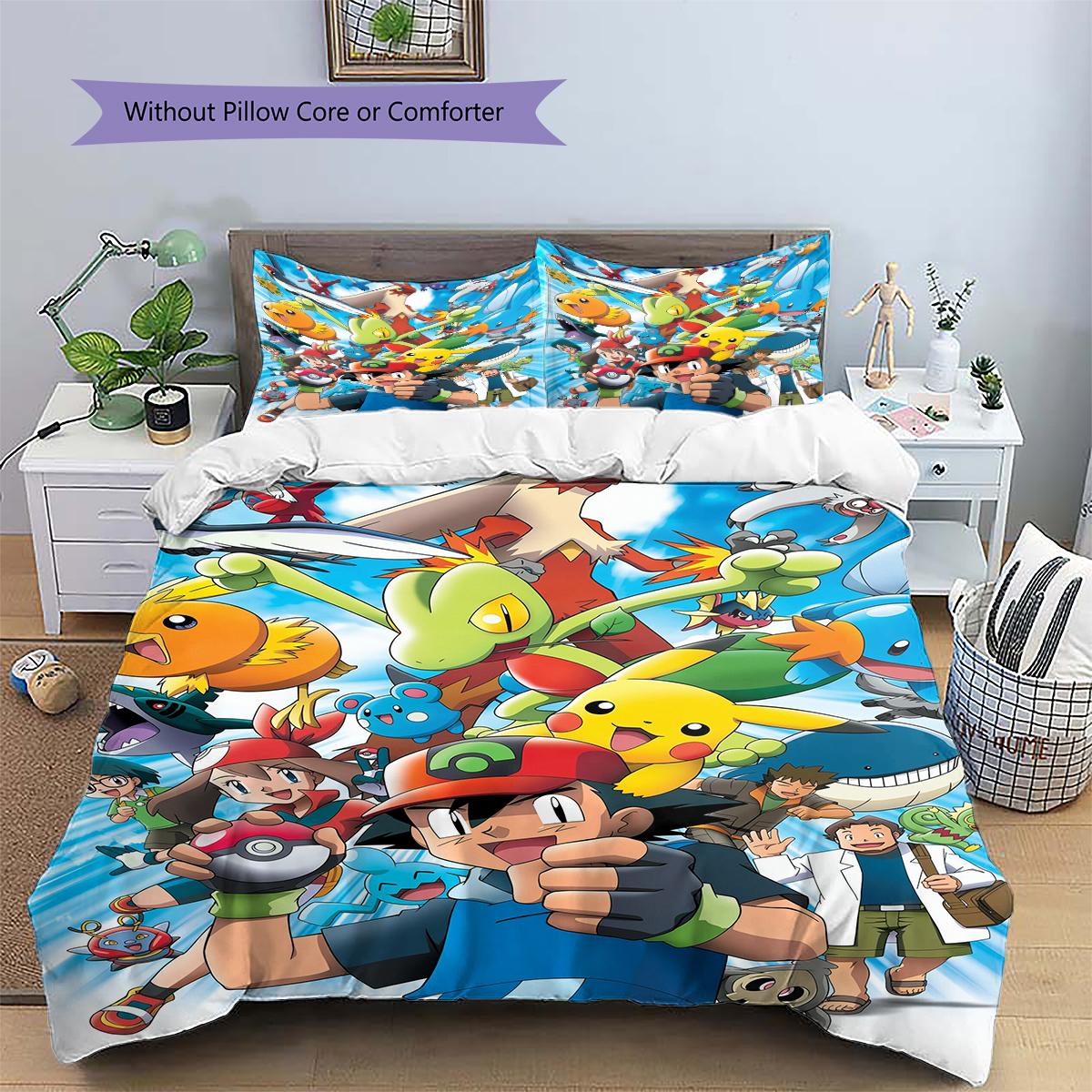 

Pokemon Scene Illustration Bedding Set, Pokemon Scene Bedroom Decor, Gift for Pokemon Enthusiasts 135x200cm