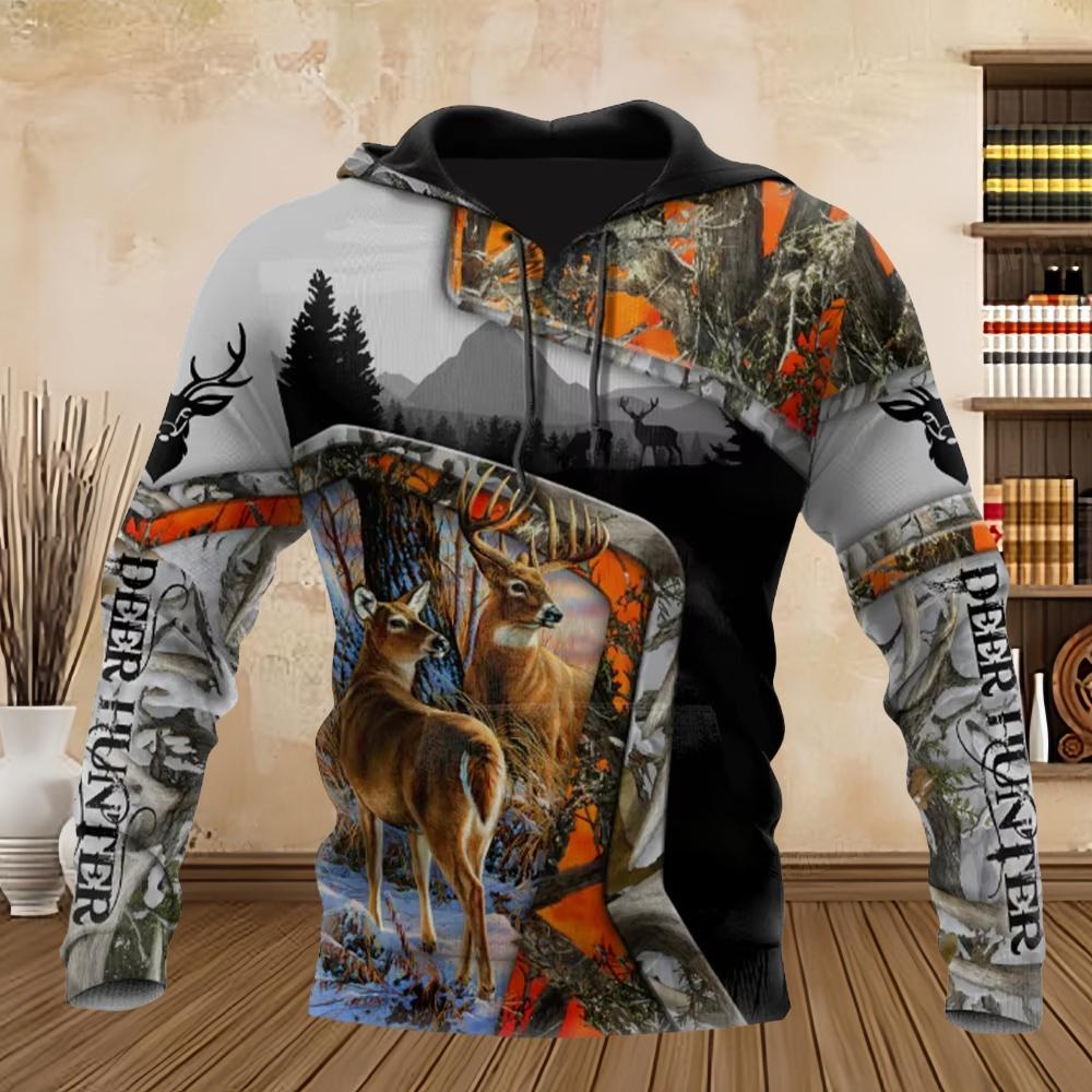 2024 Men's Fashion Hunting Loose Hoodie Large 3D Prin Animal Deer Super Large Harajuku Hoodie Fashion Enthusiast Sweatshirt Man