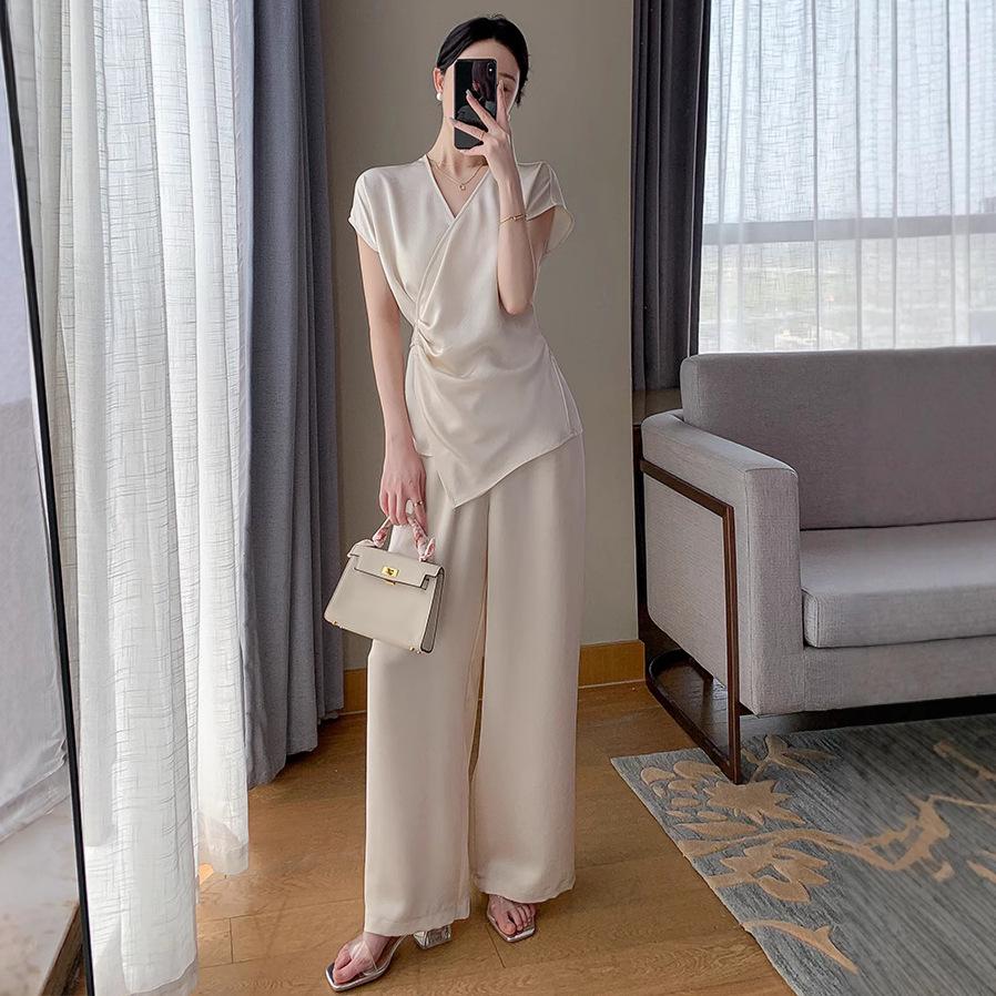Pre-Sale 2868 Plus Size Women's Korean Style Short Sleeve & Wide Leg Pants Two-Piece Set