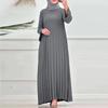 ZANZEA Women Casual Round Neck Loose Long Sleeve Pleated Dress
