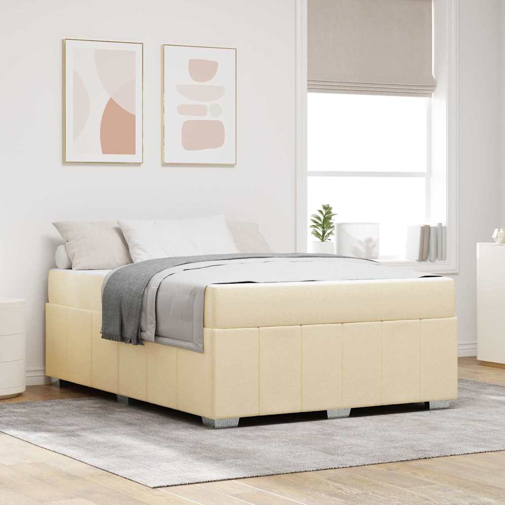 Cream Upholstered Bed Frame with Mattress 140 x 200 cm Fabric