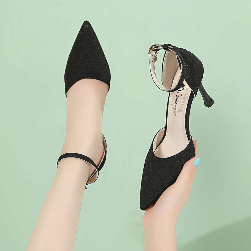 Summer new sexy high heels femininity elegant versatile pointed hollow single shoes fashionable one-word buckle sandals