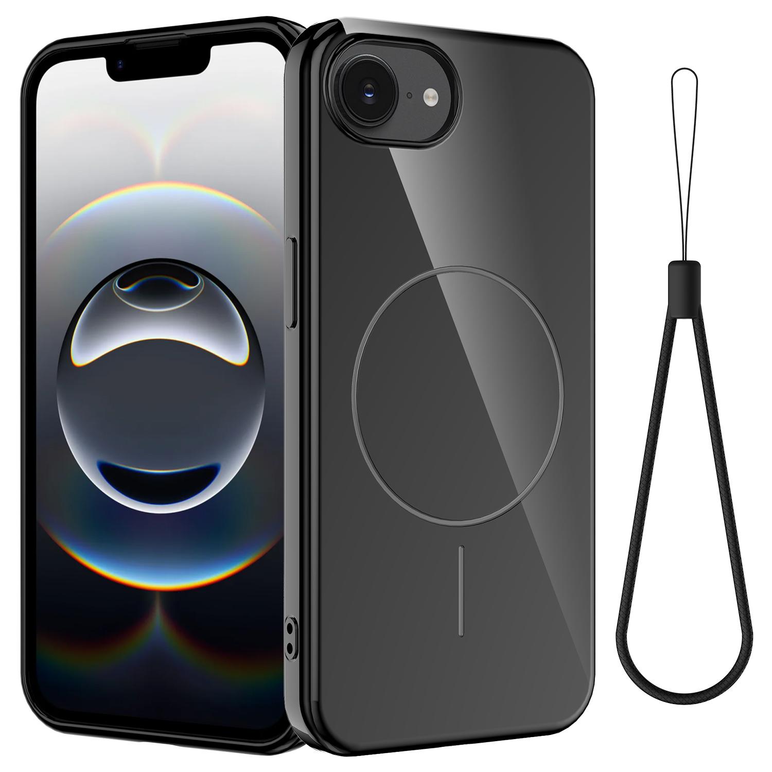

For iPhone 16e Magnetic Case Compatible with MagSafe TPU Phone Back Cover with Lanyard Black