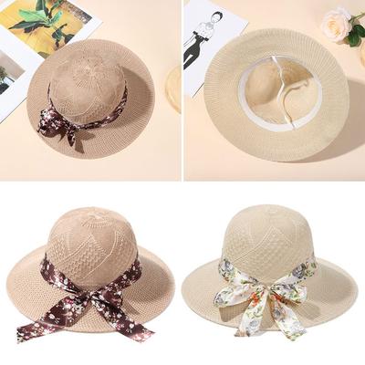 Casual Straw Sun Visor Hat Summer Women Beach Hat Wide Brim UV Protection Straw Hat Foldable Portable Travel Sun Visor Cap