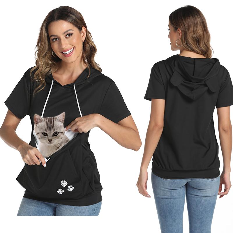 Pet Hoodies Sweatshirt Fashion Cat Dog Holder Large Pouch Loose Clothing T-shirt Pocket