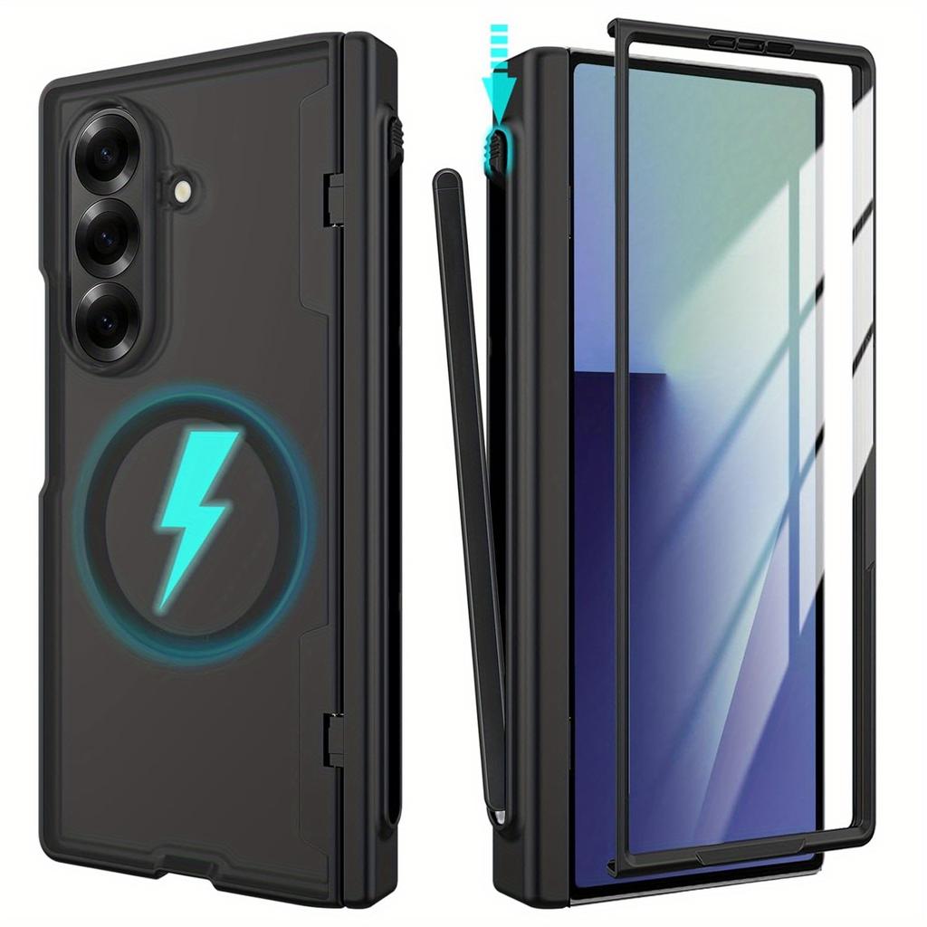 Suitable for Samsung Galaxy Z Fold 7 Case with S Pen Holder,Magnetic Case with Hinge Protection Screen Protector Full-Body Cover